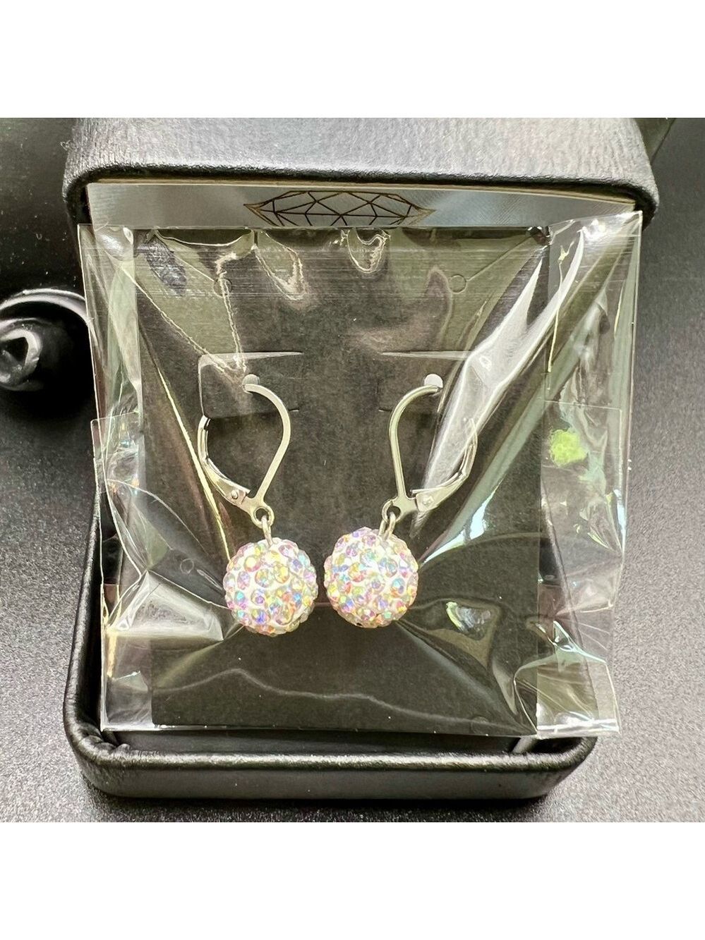 NWT Harriet Ave Jewels Iridescent Rhinestone Bead Silver Minimalist Earr… - Picture 3 of 5